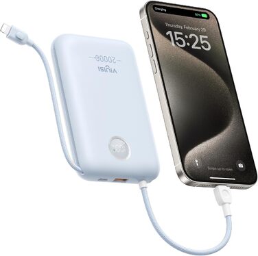 МАг, 30 Вт PD, кабель USB-C та Lightning, LED-дисплей, для iPhone, iPad, Galaxy (синій), 20000