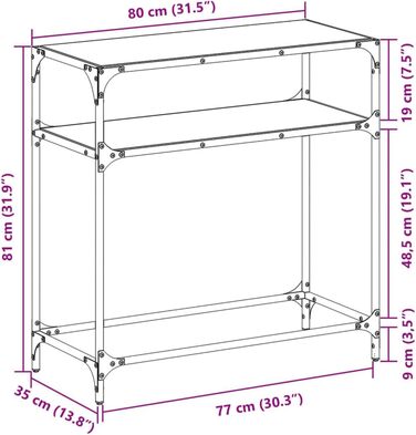 Консоль Стіл Скляна Стільниця Чорний 80x35x81 см Сталь