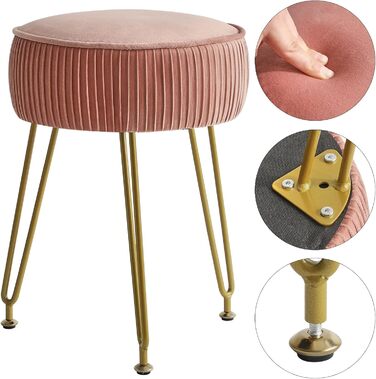 Крісло-пуф IBUYKE з оксамиту, рожеве, 30x30x46 см, з металевими ніжками