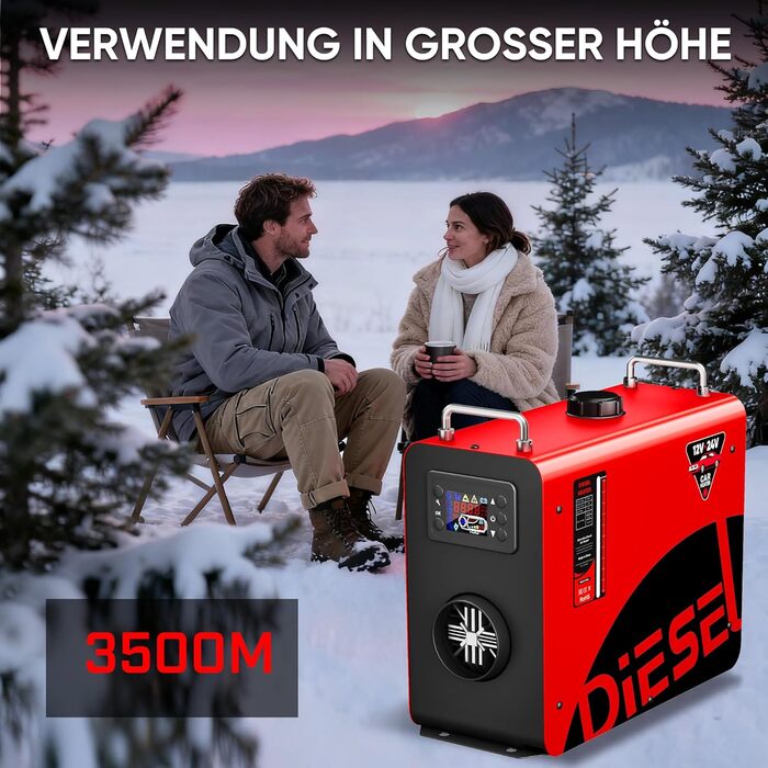 Дизельний опалювач LDHTHOPI 8 кВт, 12/24V з таймером, LCD-дисплеєм та пультом, швидкий нагрів 4.5л, для гаража, кемпінгу, автодому, червоний