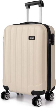 KONO Легкий ручний багаж, 55 x 35 x 20 см, жорсткий корпус, ABS, 4 колеса, бежевий колір