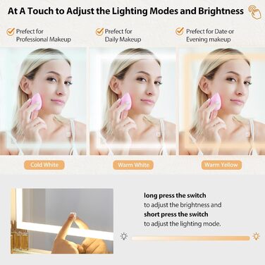 Великий туалетний столик ANWBROAD з регульованою LED-підсвіткою (3 кольори), розетками, дзеркалом та пуфом. 7 висувних ящиків, 4 полиці. Колір: білий. Розміри: 140x100x40 см.