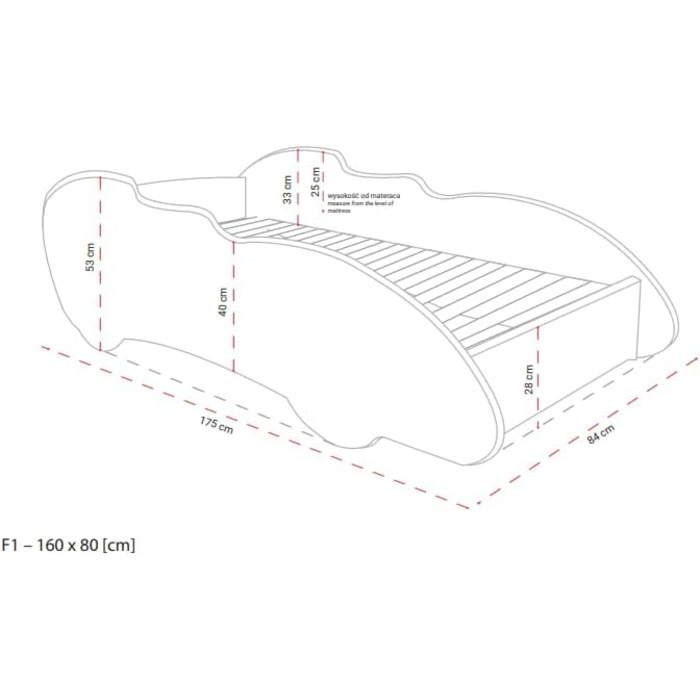 Ліжечко Формула 1 140x70см, з поролоновим матрацом, каркас з букового дерева, міцна конструкція, безпечна, зручна, унікальна конструкція (Race, 80 x 160 см)