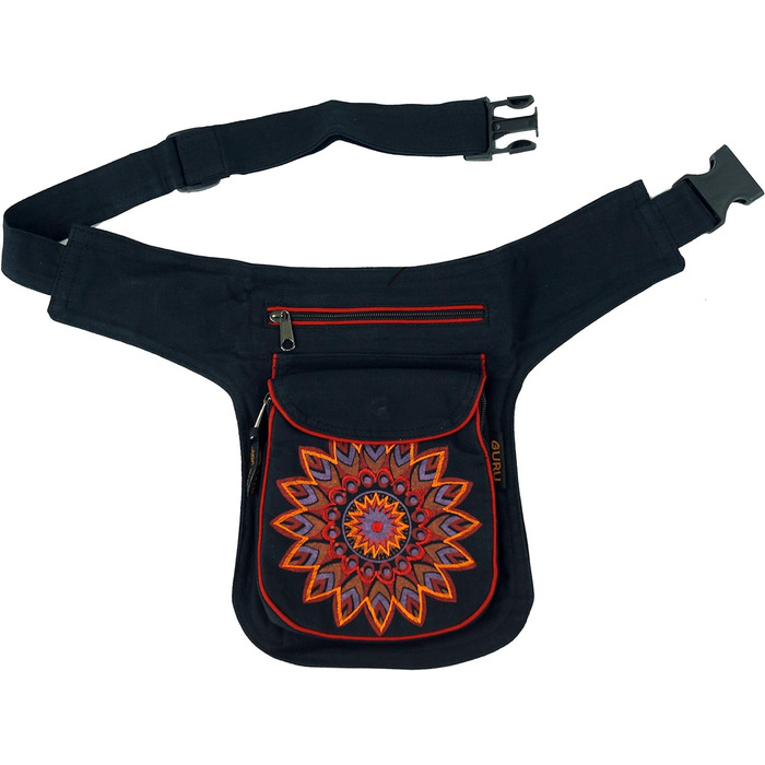 Тканинна бічна сумка та поясна сумка Mandala, поясна сумка Goa, поясна сумка - червона, чоловіча/жіноча, чорна, бавовна, розмір один розмір, 27x20x3 см, фестивальна поясна сумка Hippie One size Red