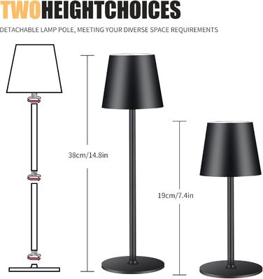 Бездротова LED-лампа настільна з регулюванням яскравості та 3 колірними температурами, сенсорне керування, зарядка через USB-C, для дому, кемпінгу, набір (чорний)