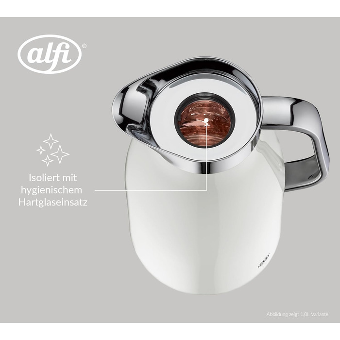 Термос Alfi SKYLINE 1,5л з нержавіючої сталі, білий матовий, з термоізоляцією та скляною вставкою