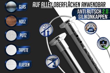 Штанга для душу без свердління 160-210 см, Ø 32 мм, штанга для завіс з кріпленнями - клямки, для ванної кімнати, кухні та міжкімнатних перегородок (210-260 см, нержавіюча сталь срібна)