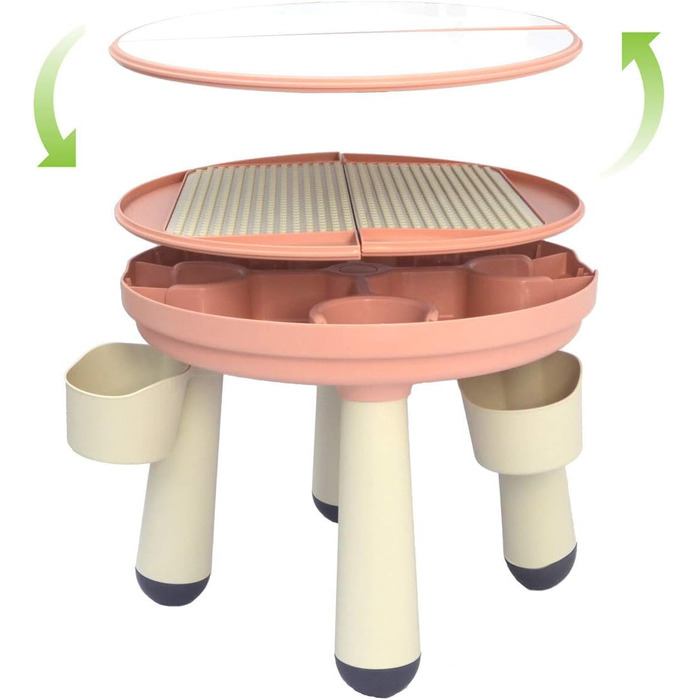 Набір дитячих ігрових столів LittleTom 3-в-1 - сумісний з Lego Duplo від 1 року - Рожевий круглий