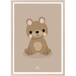 Плакат 50x70 з лісовими тваринами прикраса для дитячих кімнат і дитячих кімнат картини з мотивами тварин для хлопчиків і дівчаток з дерев'яною рамою - ведмідь 50x70 - рамка природа ведмідь