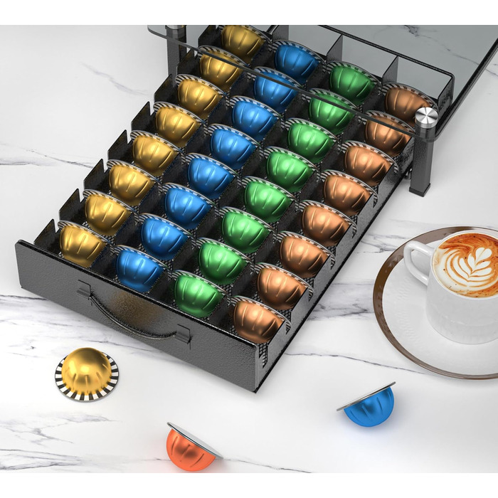Тримач для капсул Vertuo та Nespresso: органайзер на 90 капсул, сірий метал, для кухні