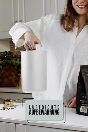 Контейнер для кави KC Kitchen & Co. з герметичним вакуумним кришкою, 2800 мл, нержавіюча сталь, для кави, чаю, цукру, мюслі, білий матовий