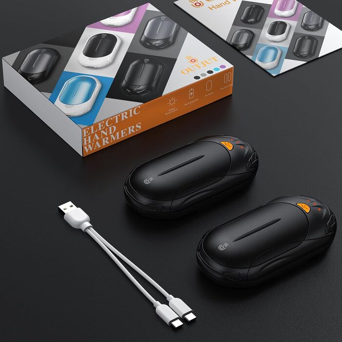 Електричні грілки для рук OUTJUT 6000mAh, 2 шт., USB, 3 режими нагріву, для спорту, кемпінгу, чорні