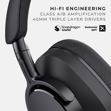 Навушники Cambridge Audio Melomania P100 - Bluetooth, ANC, Hi-Fi звук, відтворення 100 годин, знімний акумулятор, ігровий режим, чохол для перенесення - чорний