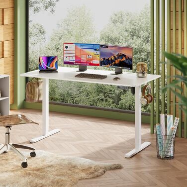 Регульований стіл Devaise 100x60 см з однією стільницею та тихим мотором, стіл для стоячи/сидячи з функцією пам'яті на 3 положення, ергономічний комп'ютерний стіл для офісу, білий (140x70 см, білий)