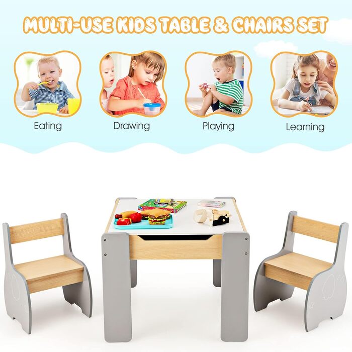 Дитячий стіл і стільці LIFEZEAL: комплект з місцем для зберігання, сірий