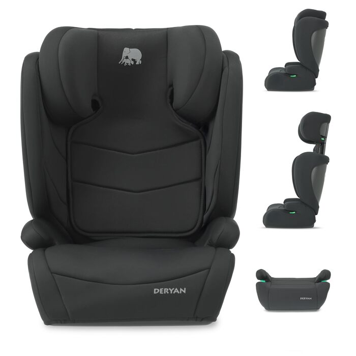 Автокрісло Deryan Charlie i-Size 100-150 см, 9-36 кг, 3.5-12 років, Чорне - з ременями безпеки, регульований підголівник, бічний захист