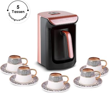 Кавомашина KARACA Hatır Roast для приготування турецького кави, рожеве золото, 5 чашок, 535W, з системою попередження, ложка, легке очищення