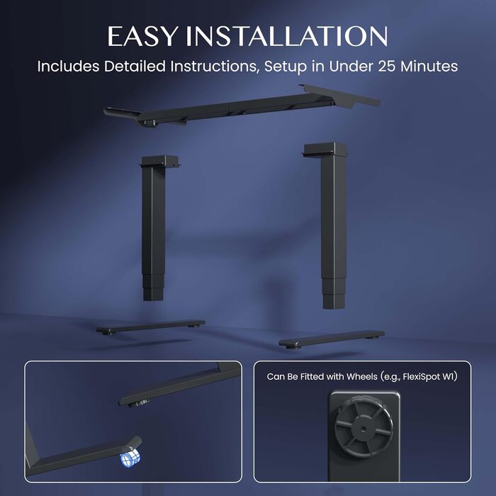 Стол робочий регульований по висоті FLEXISPOT E6, електричний, чорний, 160 кг, USB, пам'ять, LED-дисплей