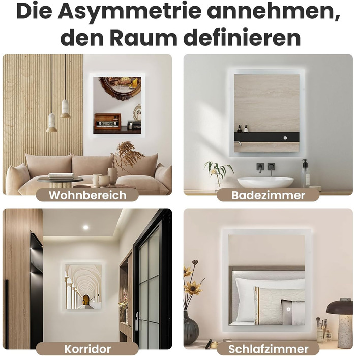 Дзеркало для ванної кімнати з підсвічуванням | LED дзеркало | IP54 вологостійке | Сенсорне керування | Настінне дзеркало (70x50 см)