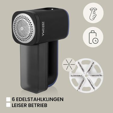 Електричний видалення ворсу ZEEGMA LINTEE BLACK для різних тканин, 5W, 3 набори лез, 3 швидкості, контейнер 100 г, LCD дисплей, акумулятор 1800 mAh, LED підсвічування, USB-C кабель