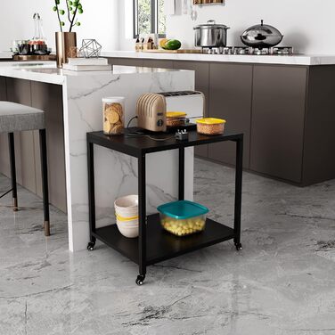 Двоярусний стіл для принтера Padma House з універсальними роликами 45 x 35 см, чорний. Модель SZCJ-20401-BK