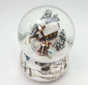 Різдвяна куля Snow Globe з музичною шкатулкою, срібна основа, 140 мм, Різдвяна мелодія