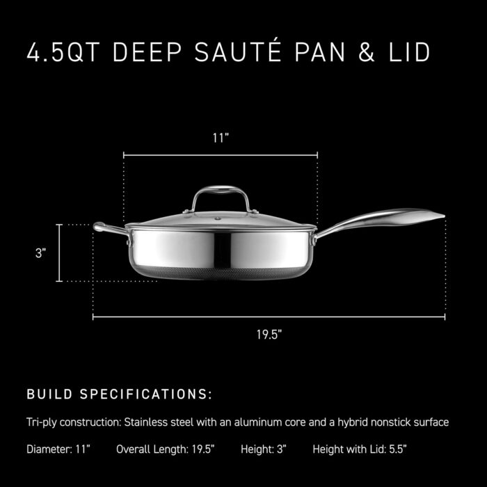 Сковорода HexClad Hybrid з антипригарним покриттям та кришкою, 4.5 л, сумісна з індукцією та іншими плитами