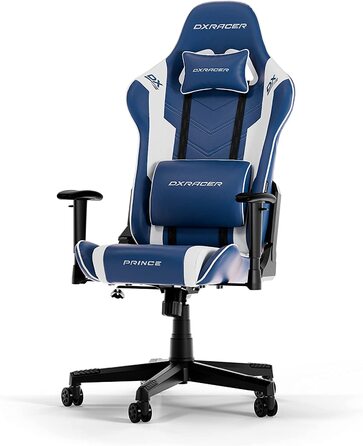 Ігрове крісло DXRacer PRINCE L, шкіра ПВХ, синій і білий