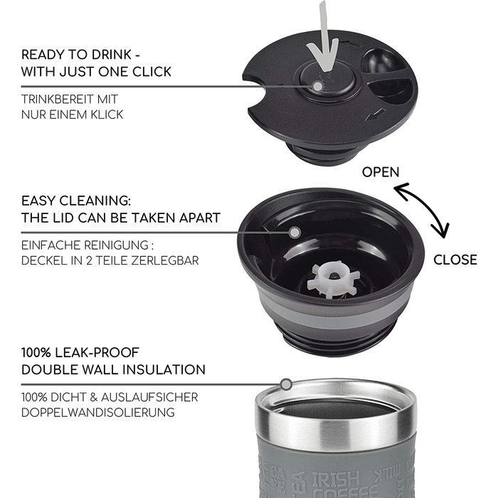 Термокружка Milu 450мл з нержавіючої сталі, 370мл, для кави з собою, з подвійними стінками, не протікає, для подорожей, авто