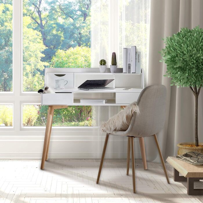 Дитячий письмовий стіл Teamson Home Creativo з MDF, з полицями та шухлядами, білий/натуральний, VNF-00045