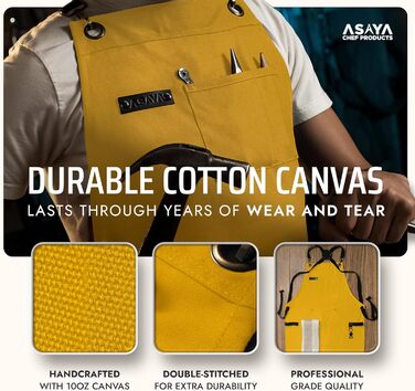 Фартух Asaya для жінок та чоловіків + рушник та відкривачка для пляшок – 284 мл, канвас, жовтий