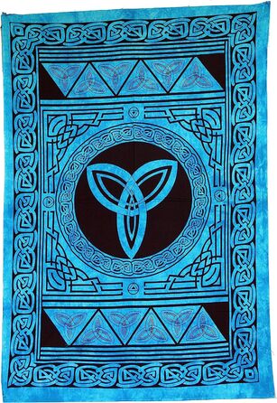 Гобелен в стилі бохо-Кельтський вузол / бірюзовий, синій, бавовна, 190x140 см, покривало для ліжка, покривало для дивана Кельтський вузол / Бірюзовий