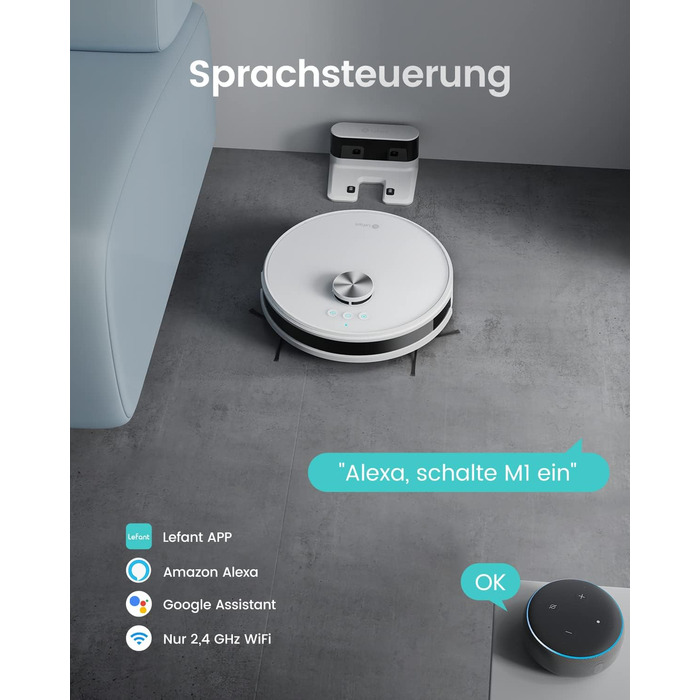 Робот-пилосос LEFANT M2 з функцією миття підлоги, LiDAR-навігація, зони заборони, потужність 6000Pa, час роботи 140 хв, багатошарове картографування, для шерсті тварин, килимів та твердих підлог (M1-W)