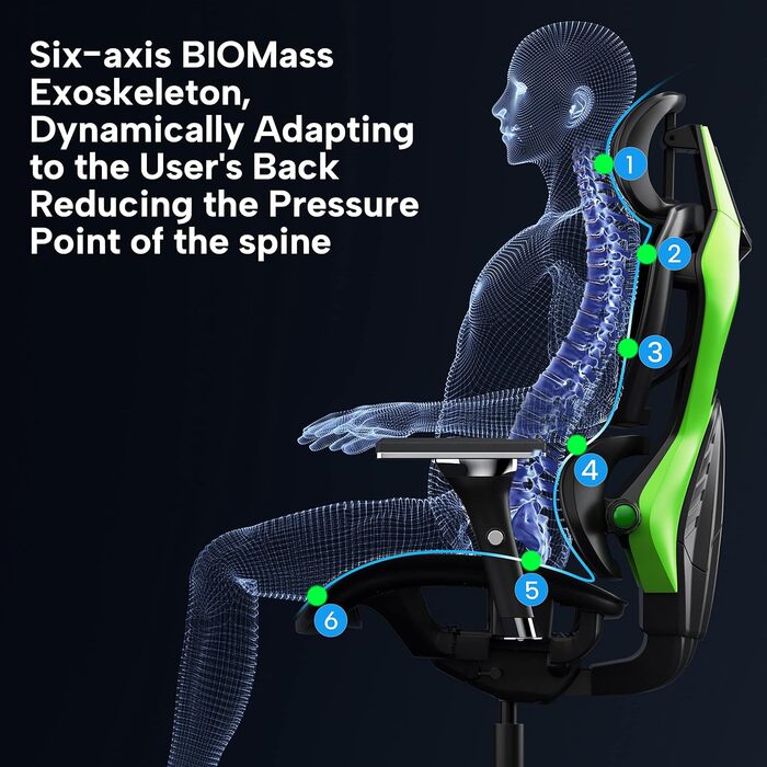 Ігрове крісло EUREKA ERGONOMIC дихаюче сітчасте 4D підлокітники чорно-зелене