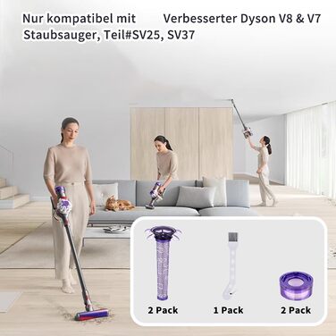 Комплекти фільтрів V8 для Dyson V8 Absolute/Animal, в т.ч. 2 HEPA, 2 фільтри попереднього очищення, 1 щітка для чищення, 2