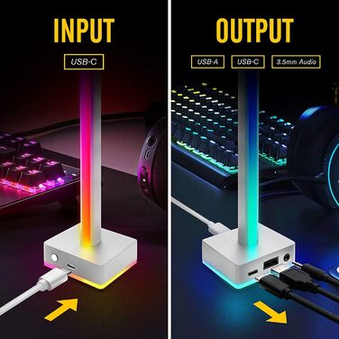 Підставка для навушників EZDIY-FAB RGB з USB LED, 50 колірних режимів, для ігрових ПК Аксесуари - білий