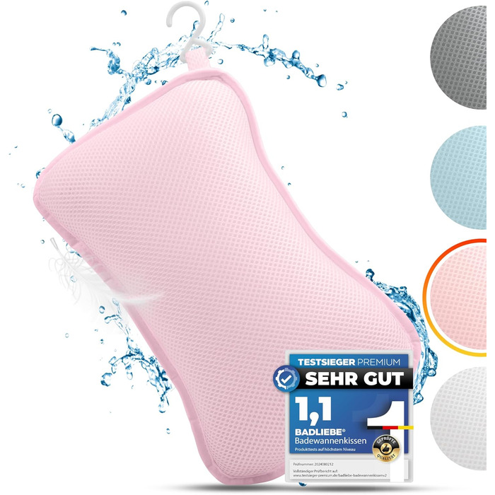 Подушка для ванни - преміум якість, 4 міцні присоски, ергономічна форма для шиї та спини, інтегрований гачок (Рожева)