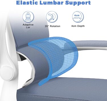 Офісний стіл Naspaulro: ергономічний крісло з регульованою підголівником, підлокітниками та підтримкою попереку. Дихаючий сітчастий матеріал для дому та офісу.