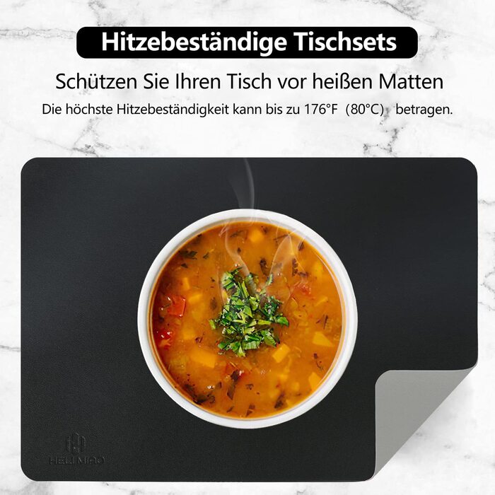 Набір з 6 підкладок під тарілки HELI MIAO, шкіряні, 43x30 см, чорний+сірий