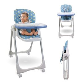 Дитячий стільчик Mobiclinic® Kids Simba, розкладний, перетворюється на стільчик для малюків, з ременем безпеки, колесами з гальмом, знімним підносом, текстиль знімний та пральний, зелений (блакитний)