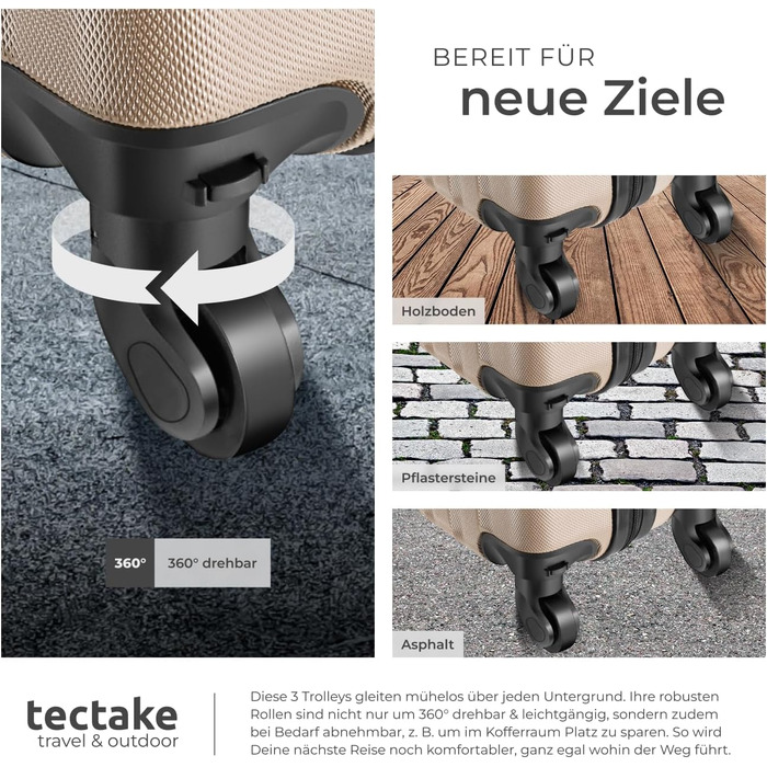 Набір валіз Tectake (M-L-XL) з ваговою та бізнес-ідентифікатором, ABS, телескопічний ручка, коліщата, набір валіз для подорожей, колір шампань