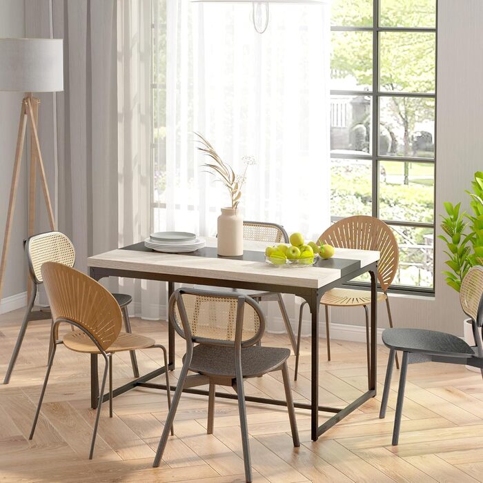 Стіл обідній HOMCOM для 6 осіб, кухонний стіл, індустріальний стиль, чорний метал та дерево, 120 x 89 x 75,5 см