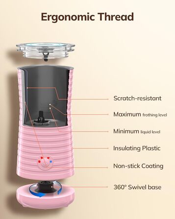 Morpilot Електричний спінювач молока 4-в-1, для лате, капучино, макіато (рожевий)