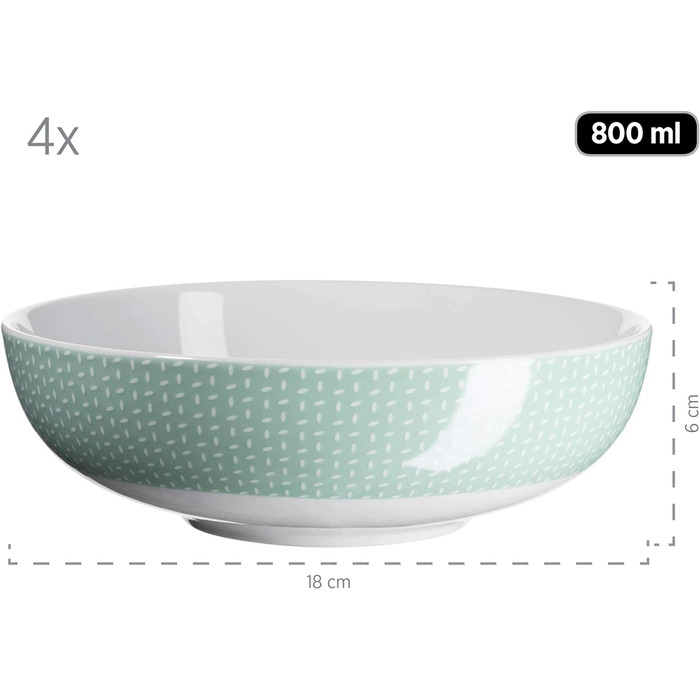 Набір посуду на 4 персони, комбінований сервіз на 16 предметів пастельного кольору з тонким малюнком, фарфор, (зелений), 931564 Kitchen Time II