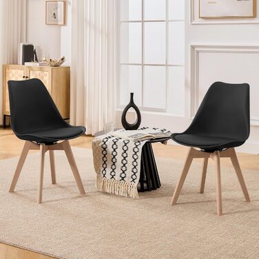 Крісла для їдальні WOLTU, набір з 2 шт., чорні, з масиву дерева та штучної шкіри, до 100 кг, для кухні та їдальні