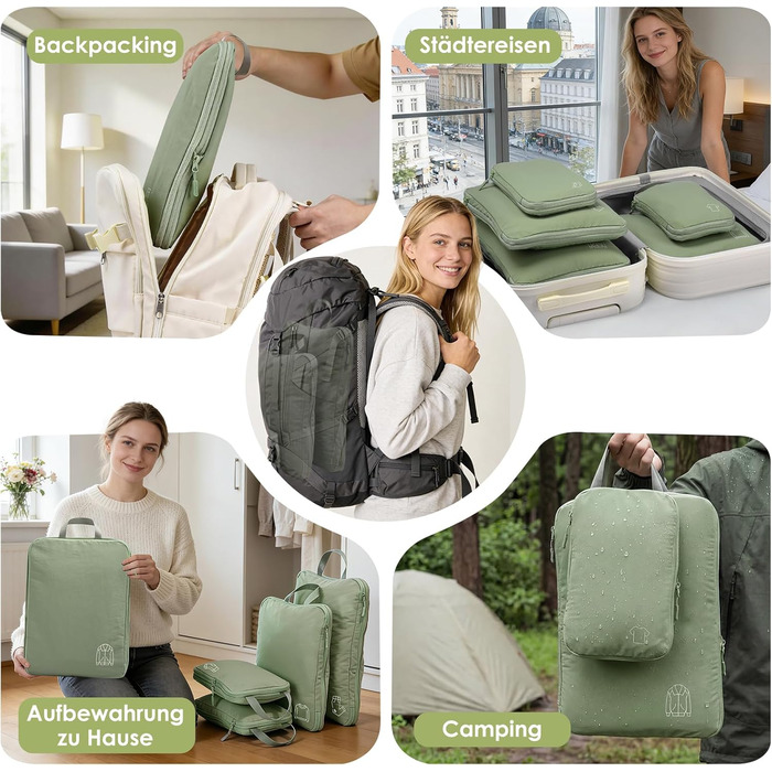 Набір компресійних органайзерів для одягу в дорогу (5 шт), нейлонові пакувальні куби для валізи та рюкзака, зелені