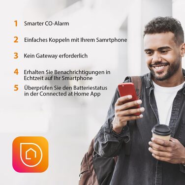 Smartwares Ко-Детектор диму та газу WiFi – 85 дБ, 10 років роботи сенсора, сповіщення через додаток, кнопка тестування, білий