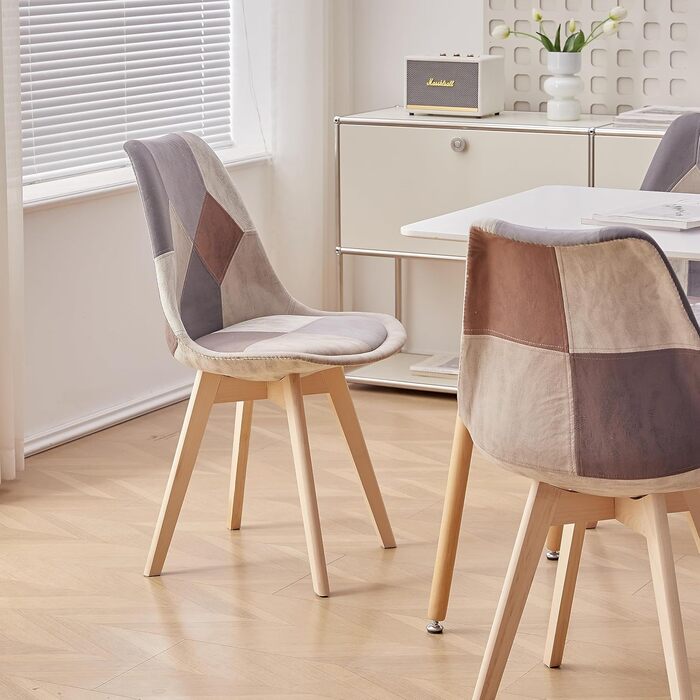 Стільці для їдальні в скандинавському стилі, ретро-дизайн, з м'яким сидінням, для кухні та офісу, з масивними буковими ніжками (набір 4 шт., сірий)
