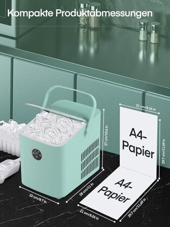 Льодогенератор FOHERE 14 кг/добу, швидке виробництво льоду (5 хв), 2 розміри кулеподібного льоду, самоочищення, м'ятний колір