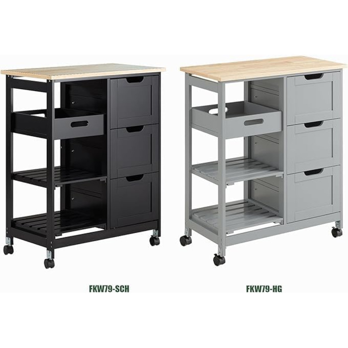 Сервісний візок SoBuy з колесами – кухонний візок з 2 знімними полицями та підносом – візок для кухні, вітальні, їдальні – 68x85x38 см, до 50 кг, MDF, FKW79-SCH (Білий)